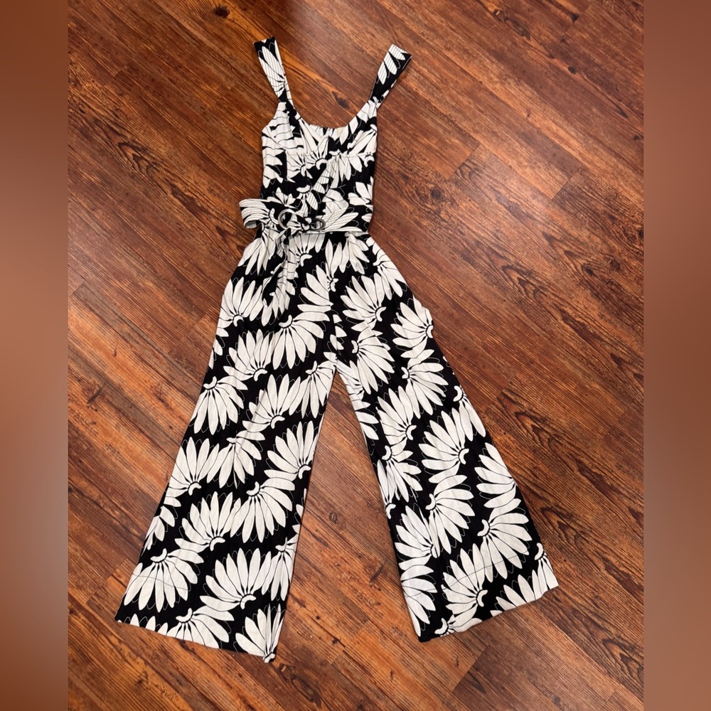 Farm Rio Floral Black and White Jumpsuit